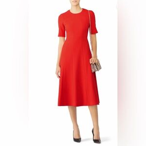 LK Bennett London Red Vena Midi Dress with Elbow Short Sleeves